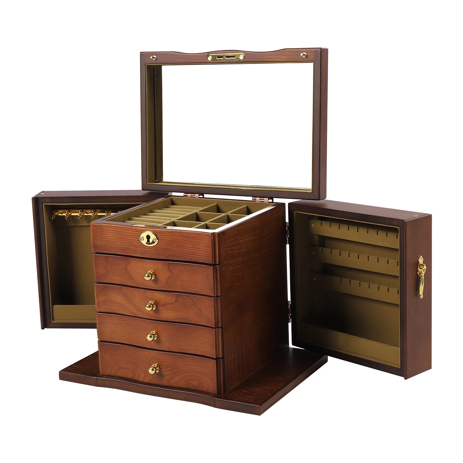 Wooden Large 4 Drawers 5 - Layer Jewelry Box Fit Wowen With Mirror Organizer Box | eBay