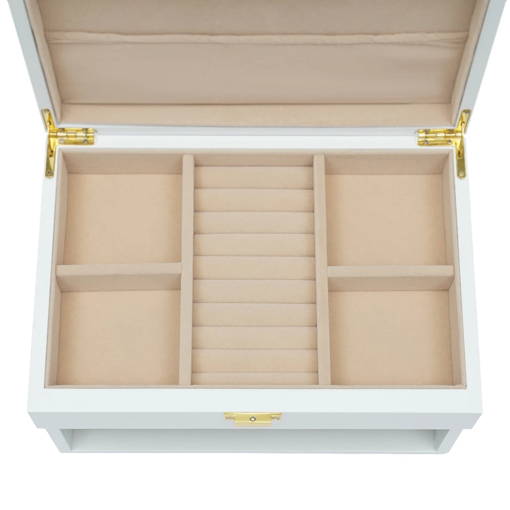 Large Wooden Jewelry Storage Box White 3 Layers Organizer 2 Drawers Cabinet 28CM | eBay