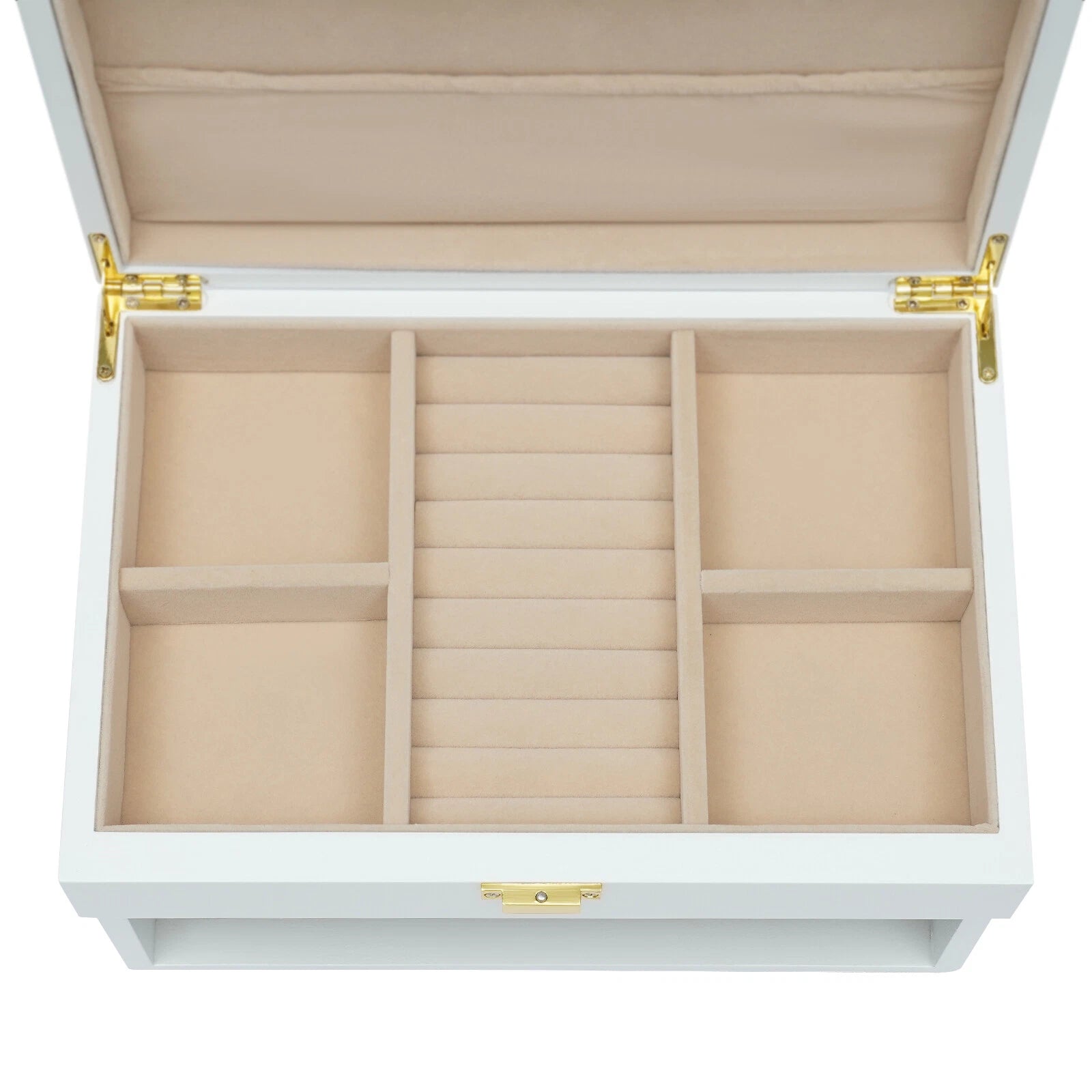 Large Wooden Jewelry Storage Box White 3 Layers Organizer 2 Drawers Cabinet 28CM | eBay