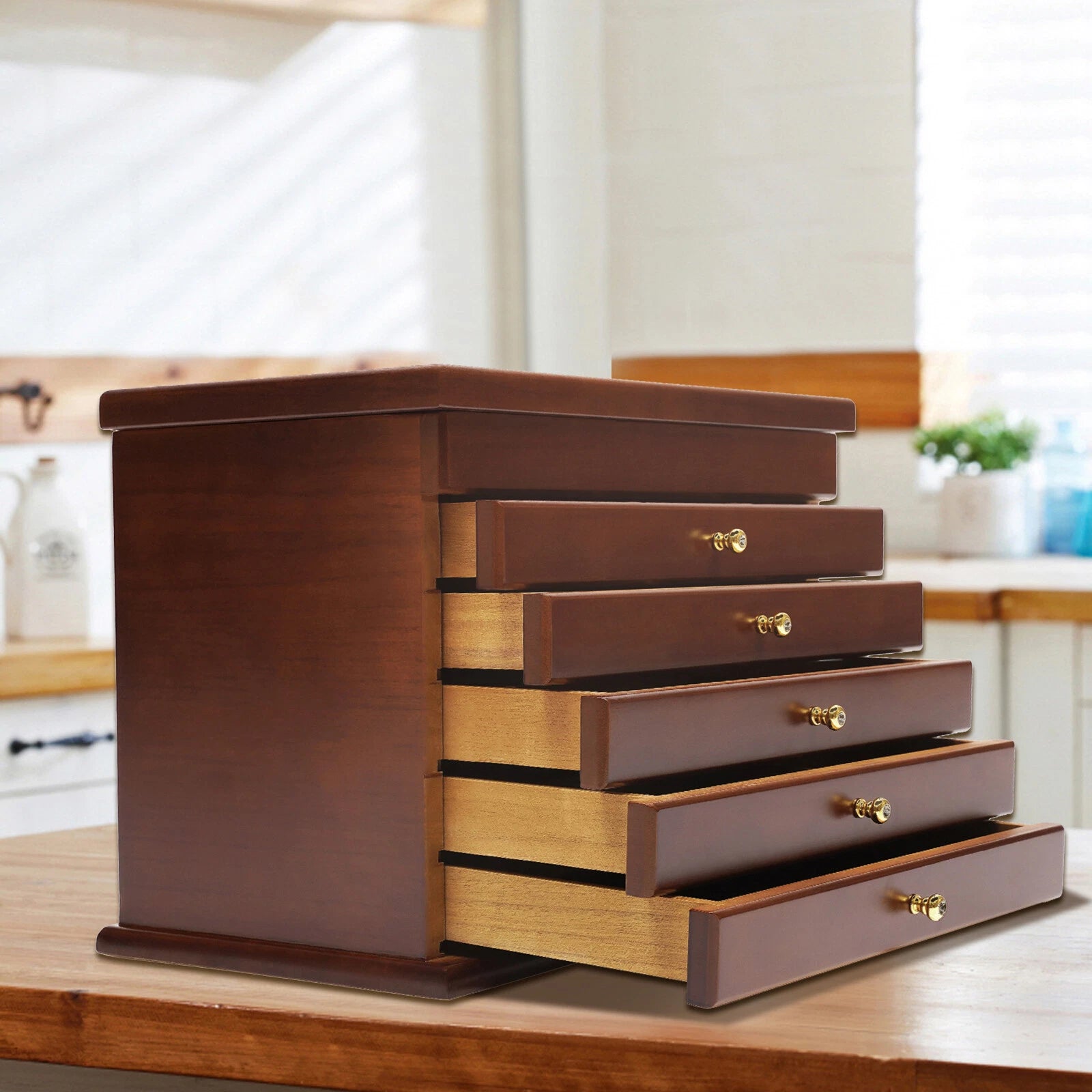 6 Layers Vintage Jewelry Storage Wood Box Organizer Necklace Cabinet Brown | eBay