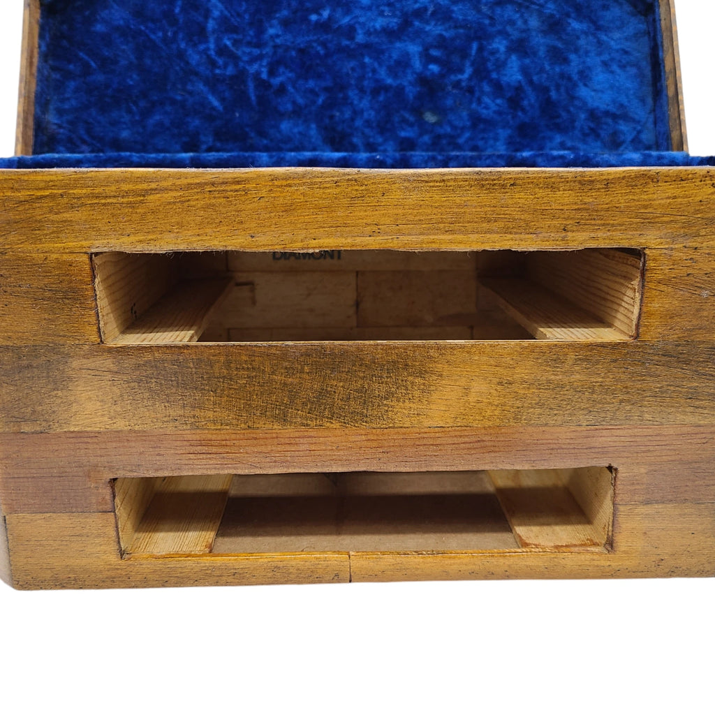 Vintage Handmade Light Brown Wooden 2 Drawer Jewelry Box With Blue Lining | eBay
