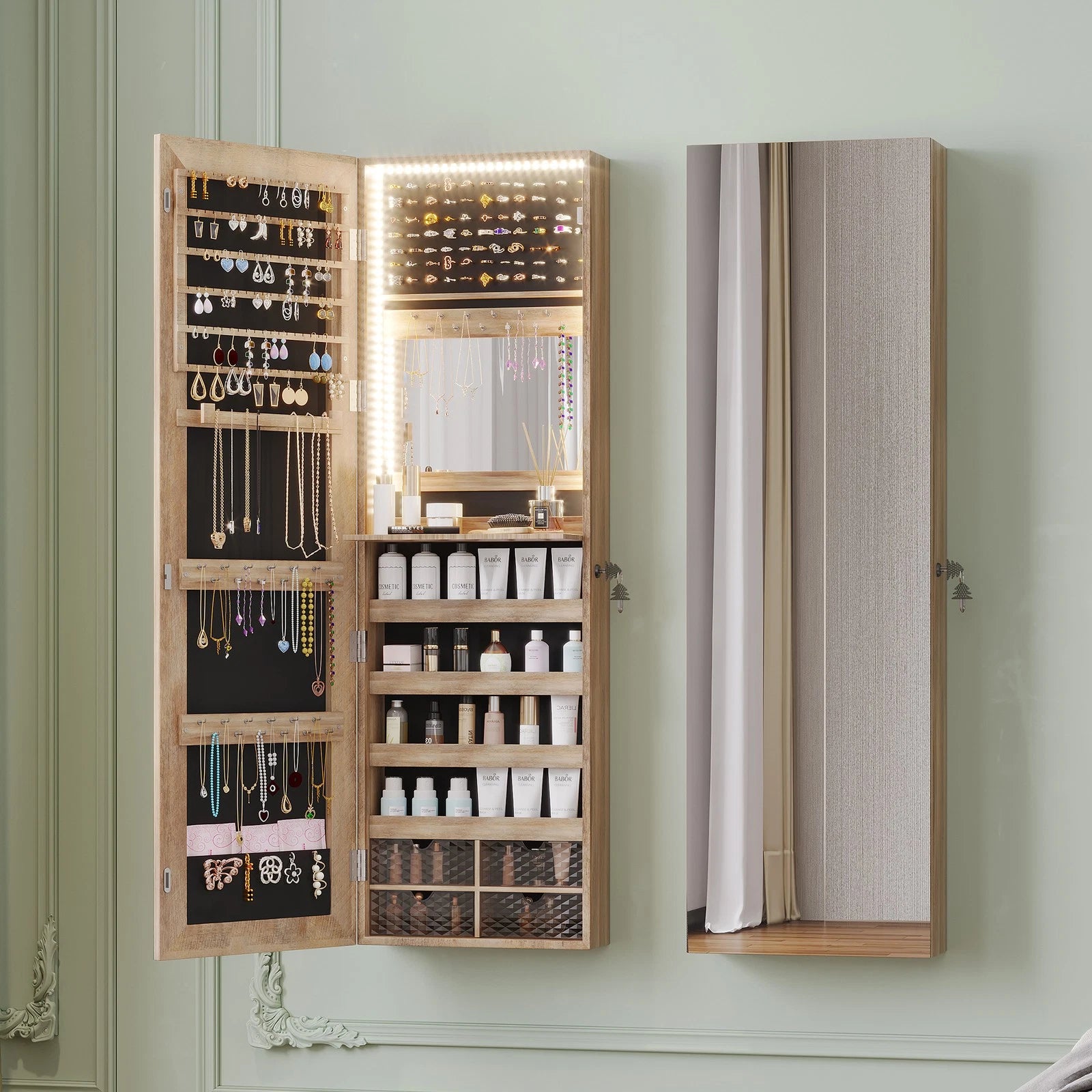 LED Jewelry Cabinet, Wall Mounted Jewelry Organizer with Full Length Mirror | eBay