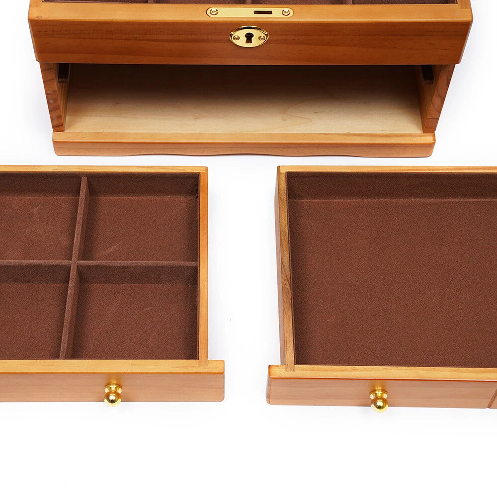 Large Wood Jewelry Boxes Wooden Storage Box without Mirror 3-Layer Lockable Desk | eBay