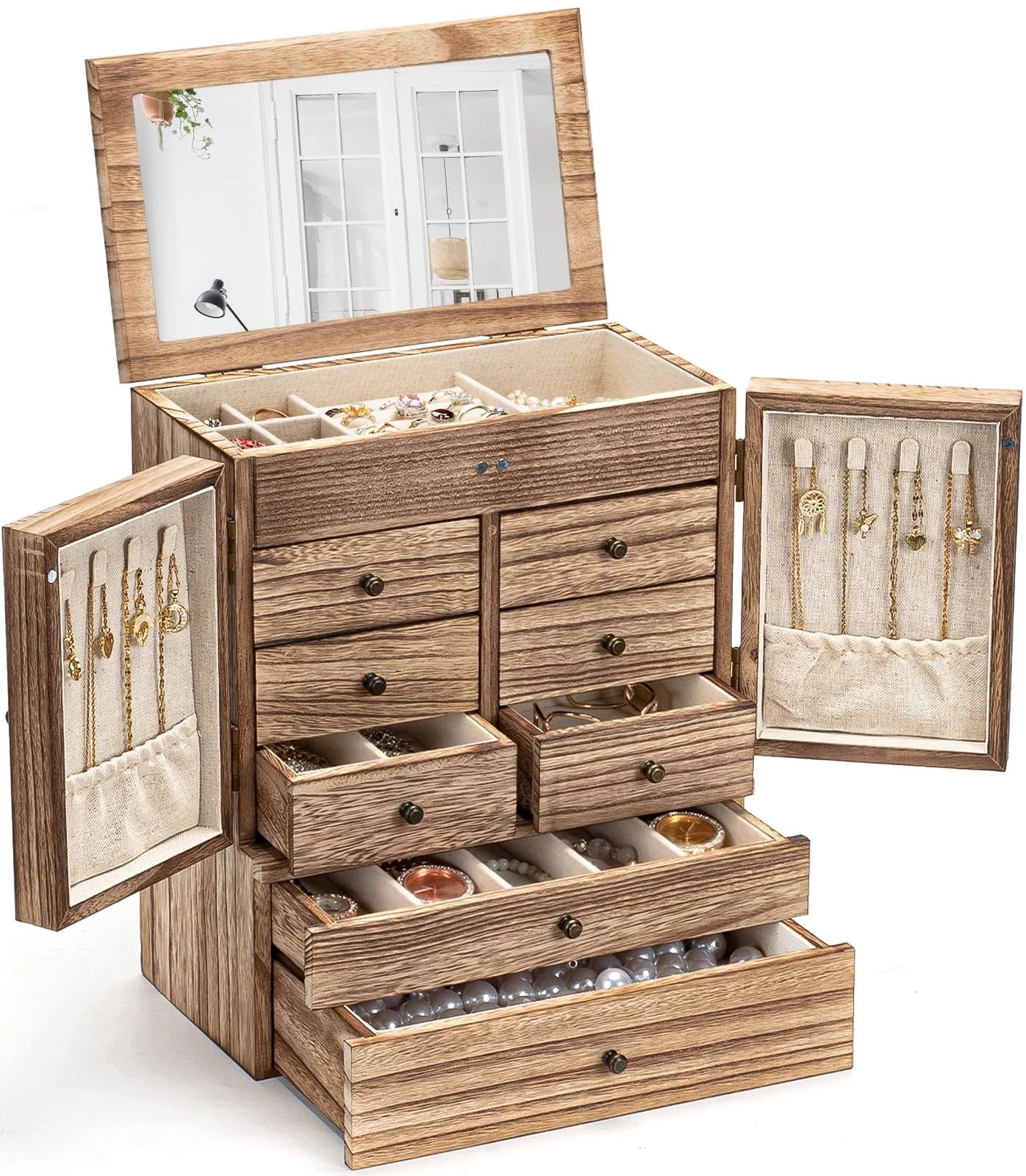 Emfogo Jewelry Box for Women Wooden Jewelry Boxes & Organizers 5-Layer Rustic... | eBay