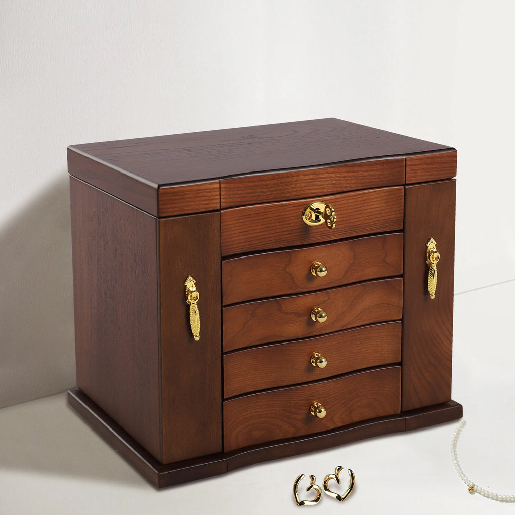 Wooden Large 4 Drawers 5 - Layer Jewelry Box Fit Wowen With Mirror Organizer Box | eBay