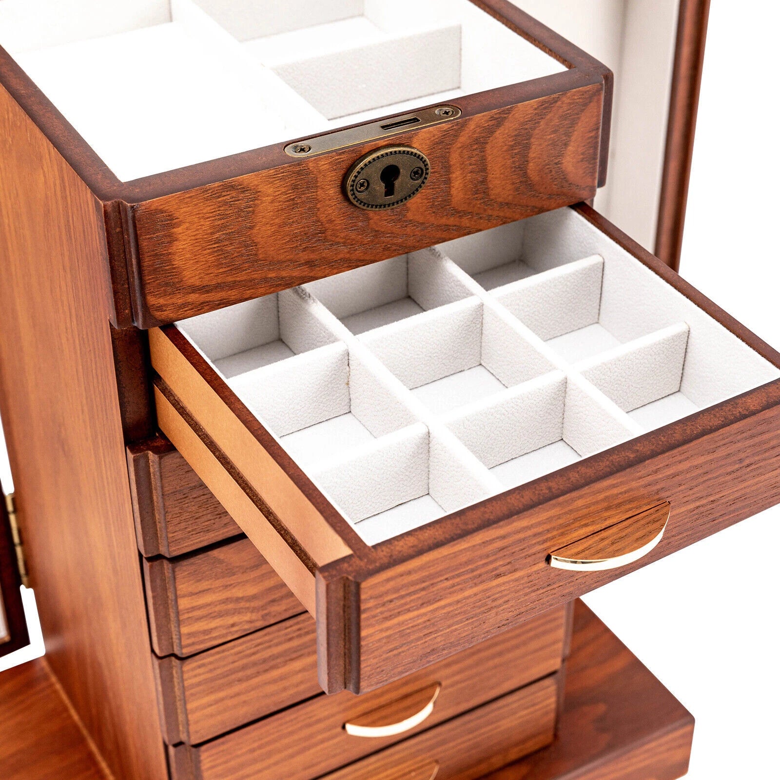 Wooden Jewelry Box Cabinet Storage Beauty 7 Drawers Case For Girls Gift New | eBay
