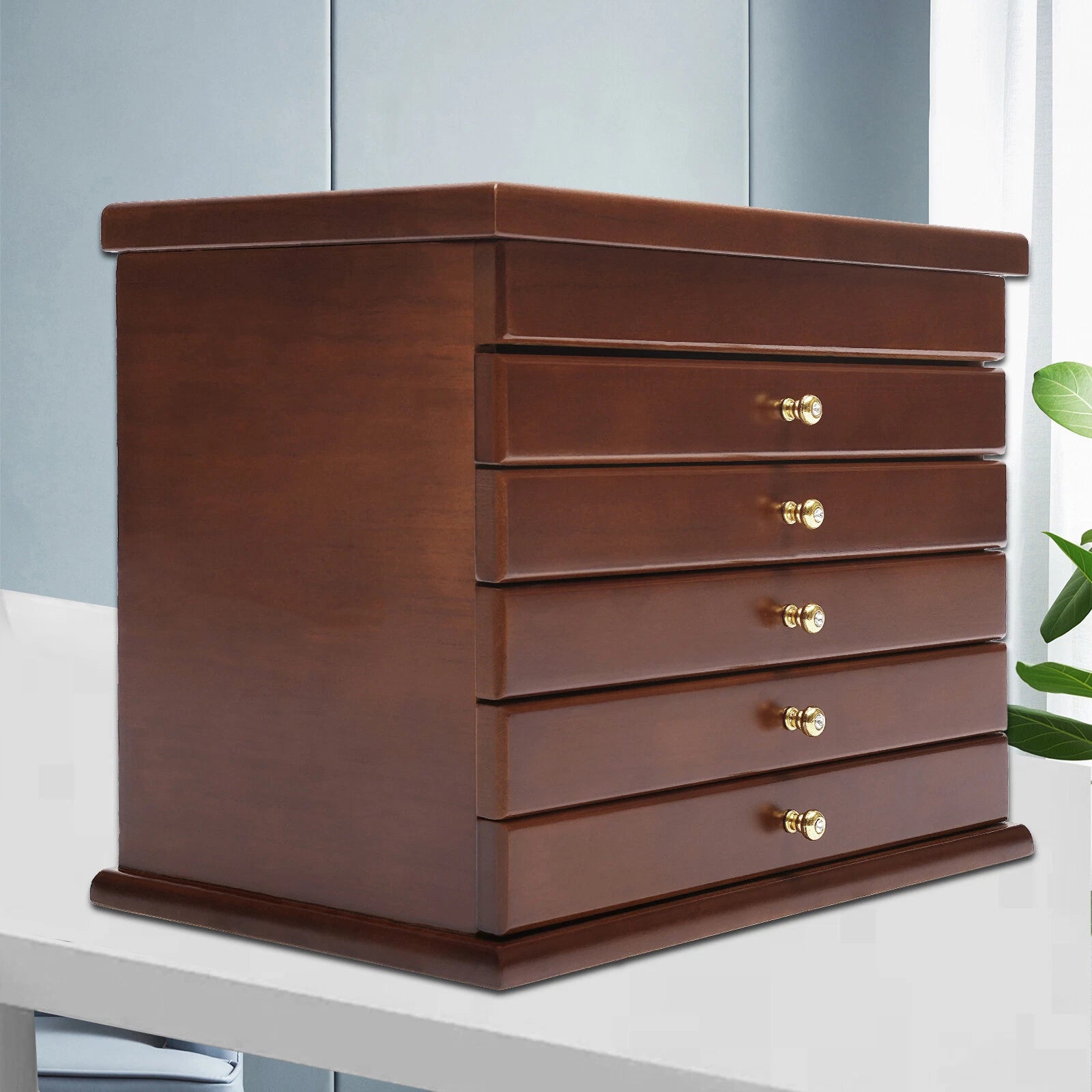 6 Layers Vintage Jewelry Storage Wood Box Organizer Necklace Cabinet Brown | eBay