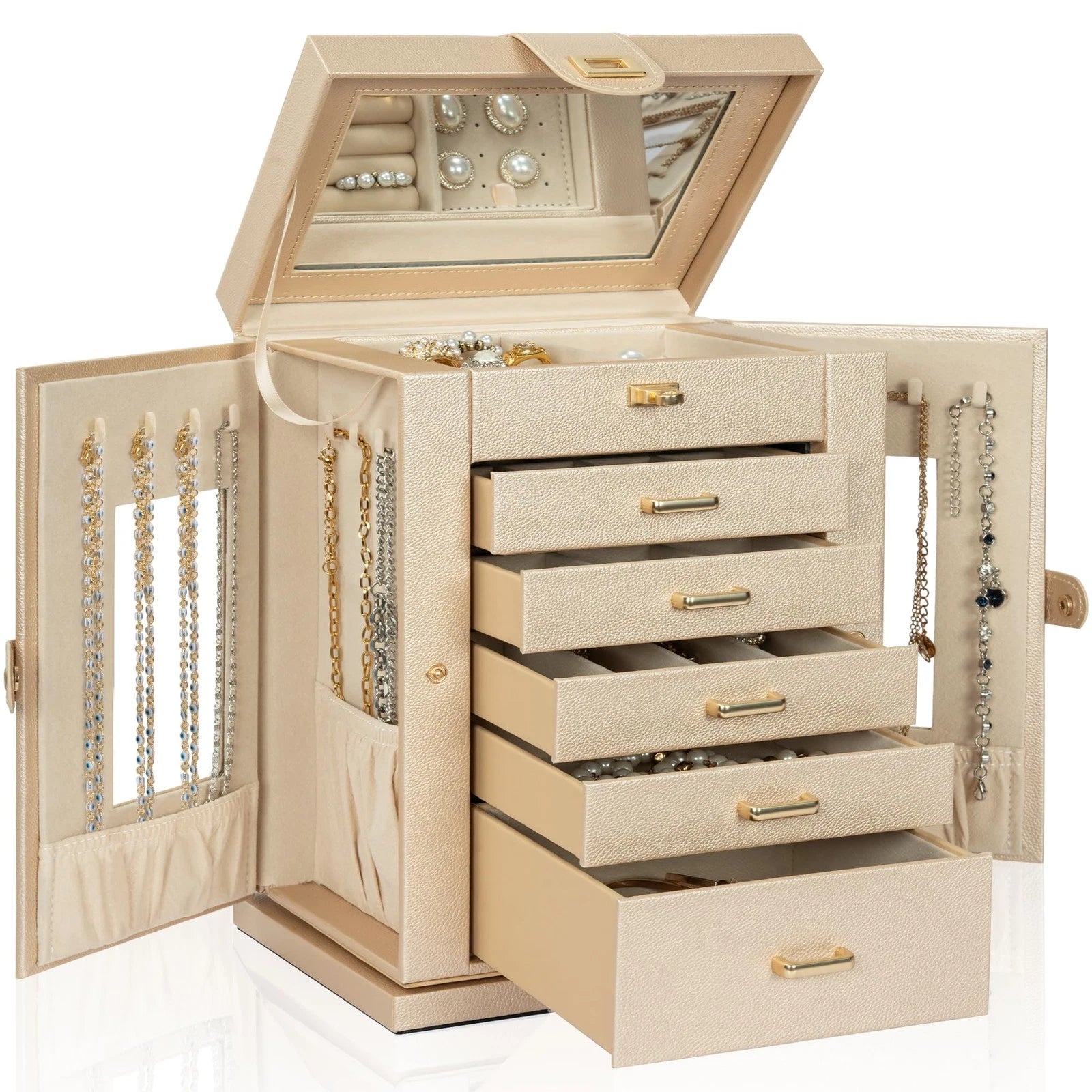 Jewelry Box 6-Tier Organizer Functional 360 Rotating Jewelry Storage Case for Wo | eBay