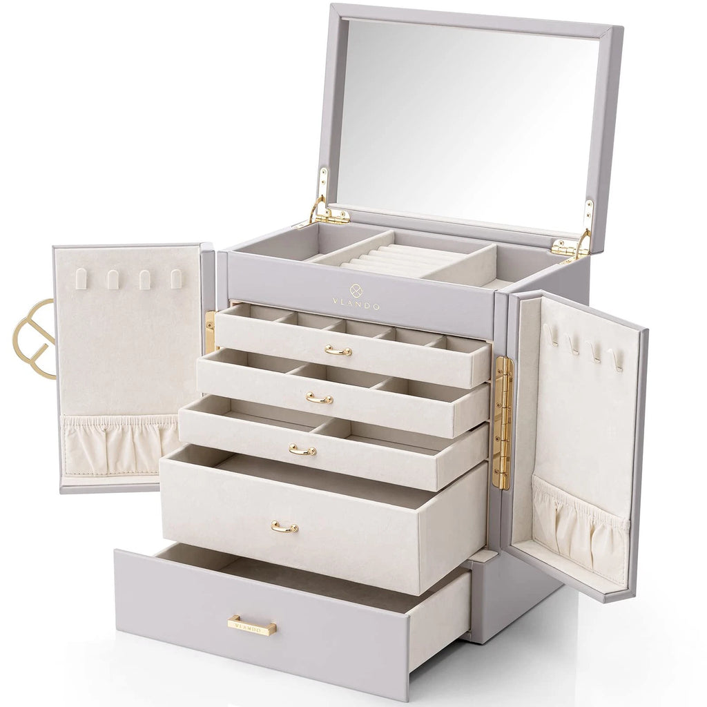Vlando Large Jewelry Organizer Box 5-Layer Jewelry Storage Box with Mirror & ... | eBay