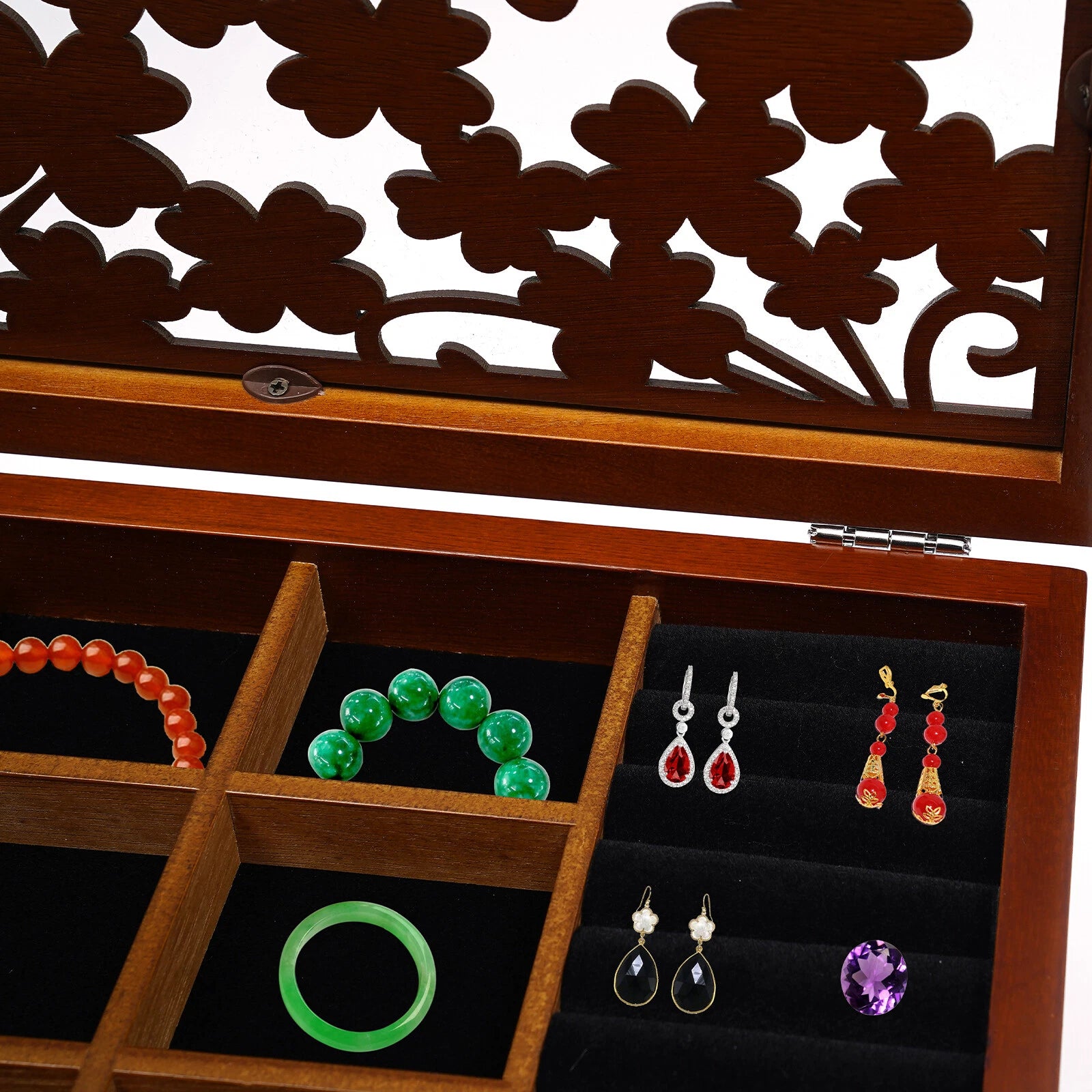 6 Layers Vintage Jewelry Storage Wood Box Organizer Necklace Cabinet Brown | eBay