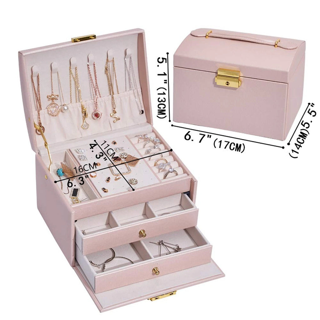 Jewelry Box with 2 Drawers,Lockable Jewelry Organizer for Women Pink | eBay