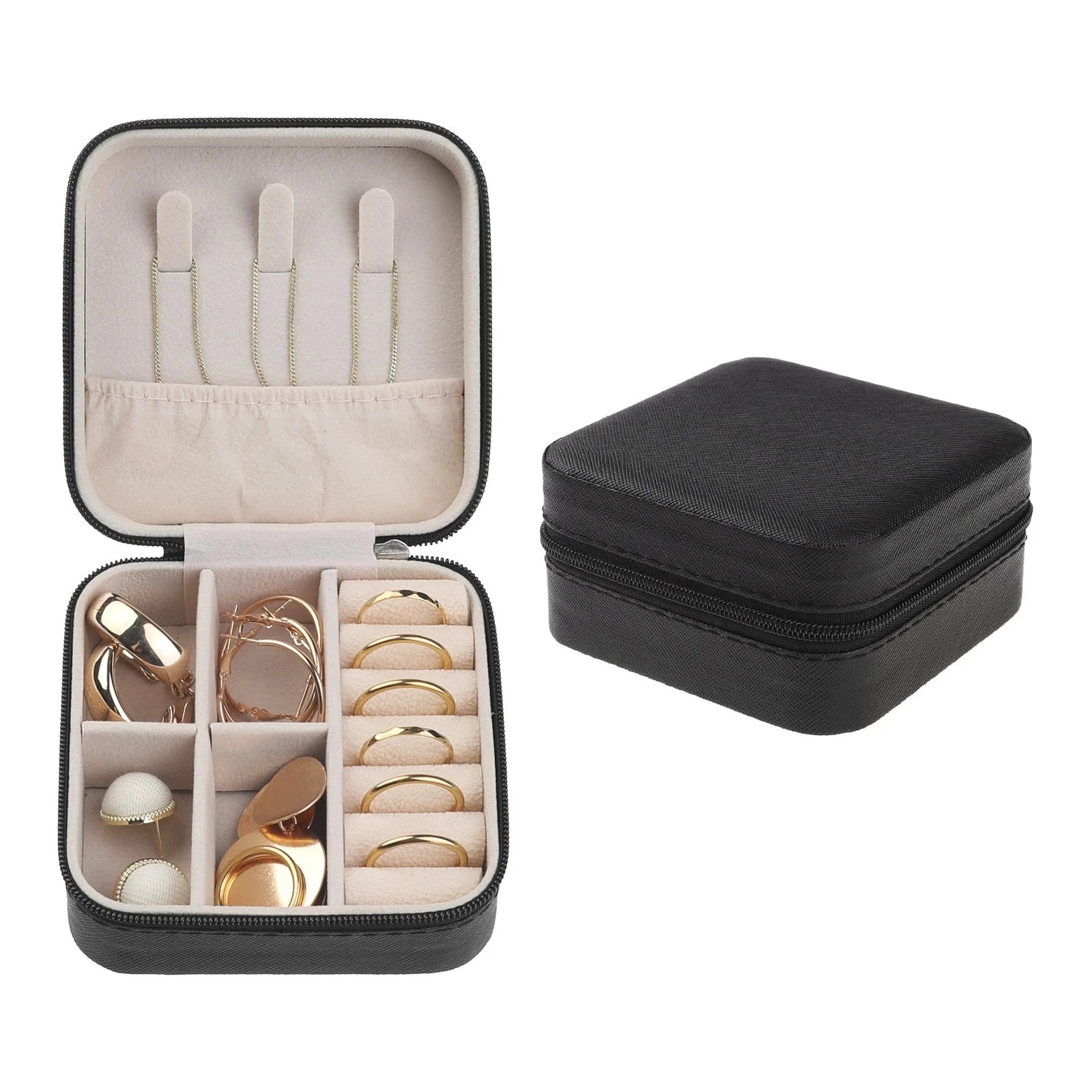 Jewelry Boxes Mini Portable PU Leather Jewelry Organizer Storage Display Black | eBay